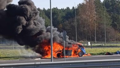 Photo of Pożar osobówki na A1 – FILM, ZDJĘCIA